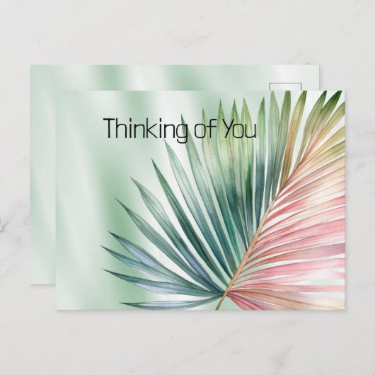 Mint Tropical Pink Green Leaf Briefkaart (Voorkant / Achterkant)