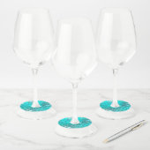 Mint Turquoise Folie Achtergrond Wijnglaslabel (Set)