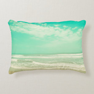Mint turquoise retro strand background,,beac accent kussen