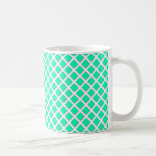 Mint Turquoise Scheve Vierkanten Modern Patroon Koffiemok (Rechts)