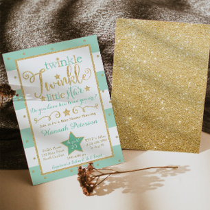 Mint Twinkle Little Star Baby shower Invitation Kaart