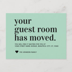 Mint Typography Guest Room Moving Announcement Aankondigingskaart