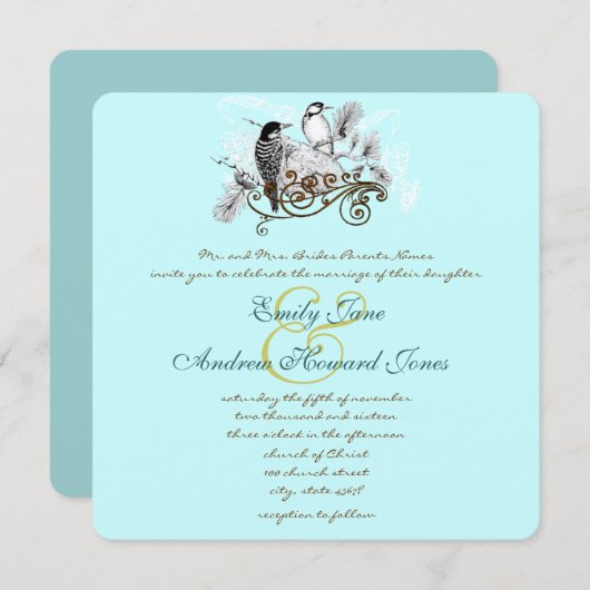 Mint  uitnodiging tot weduwschap over vogels (Voorkant / Achterkant)