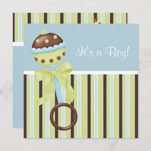 Mint Vert Bleu Brown bébé garçon douche Invitation (Devant / Derrière)