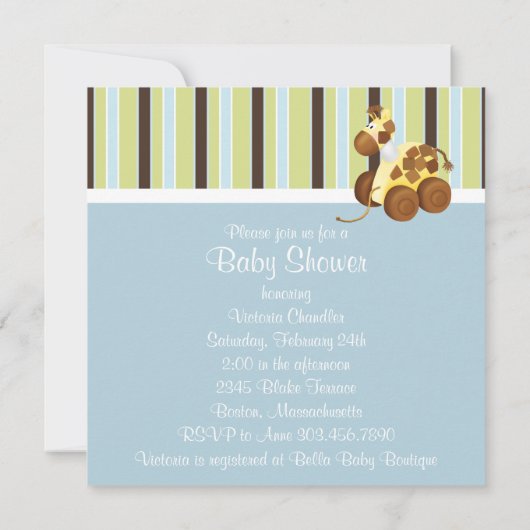 Mint Vert Bleu Brown bébé garçon douche Invitation (Dos)