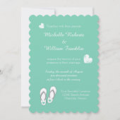 Mint vert coeur plage slipper invitations mariage (Devant)
