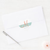 Mint Vert Orange Monogramme Mariage Faveur Sticker (Enveloppe)