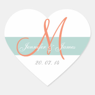 Mint Vert Orange Monogramme Mariage Faveur Sticker