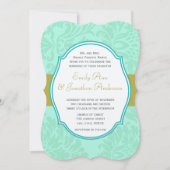  Mint Victoriaans Bloemen Damast Bruiloft Kaart (Voorkant)