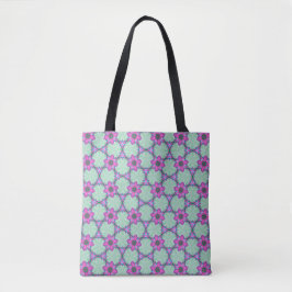Mint & Violet Geometric Floral Pattern Tote Draagtas