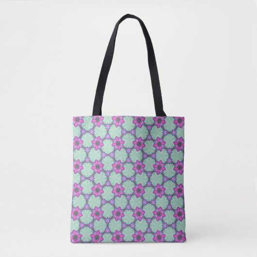Mint & Violet Geometric Floral Pattern Tote Draagtas (Voorkant)