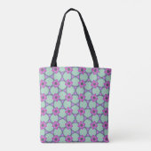 Mint & Violet Geometric Floral Pattern Tote Draagtas (Achterkant)