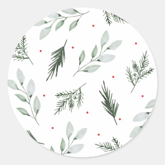 Mint Waterverf Bloemen Kerst sticker (Voorkant)