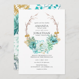 Mint Waterverf Floral Wedding Kaart