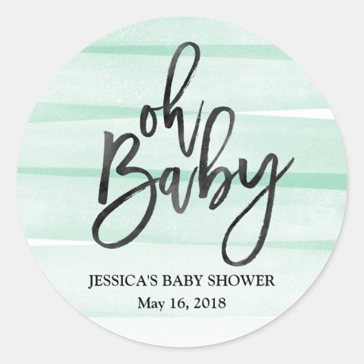 Mint Waterverf Gradiënt Oh Baby shower Sticker (Voorkant)