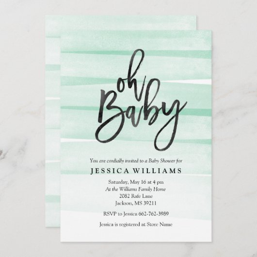 Mint Waterverf gradiënt Oh Baby shower Uitnodiging (Voorkant / Achterkant)