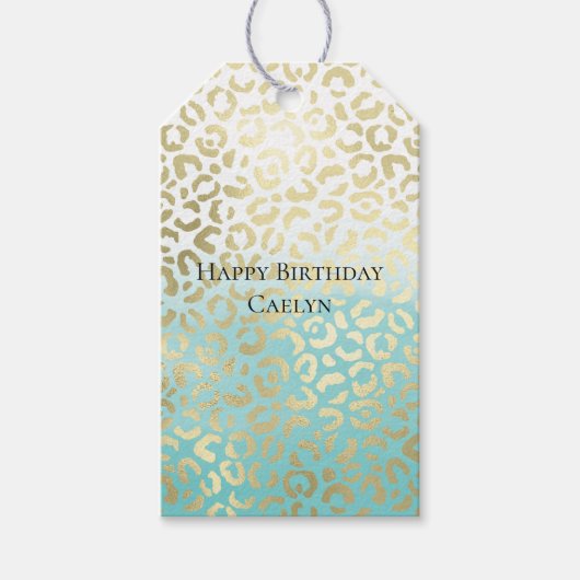 Mint Waterverf Ombre Glam Gold Leopard Cadeaulabel (Voorkant)