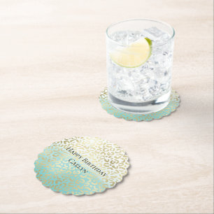 Mint Waterverf Ombre Glam Gold Leopard Kartonnen Onderzetters