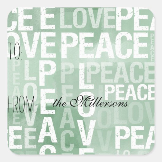 Mint Waterverf Ombre Liefde Vrede Gift Label (Voorkant)