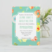 Mint Waterverf Poppies Bruiloft Kaart (Staand voorkant)