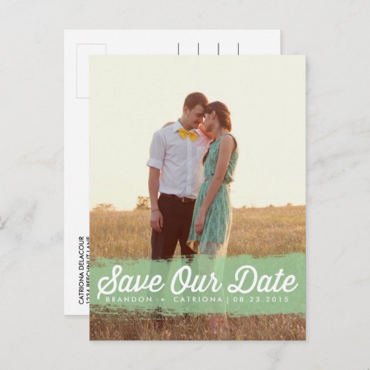 MINT WATERVERF SPLASH | BESPAAR DE DATUM-BRIEFKAAR AANKONDIGINGSKAART (Voorkant / Achterkant)