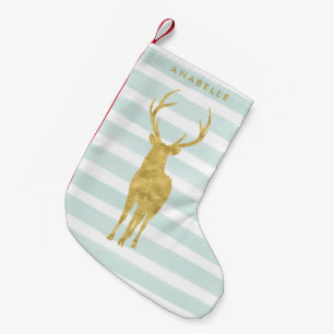 Mint Waterverf Stripes en Gold Deer Kleine Kerstsok