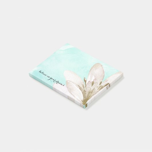 Mint Waterverf White Flower Inspirerend Message Post-it® Notes (Schuin)