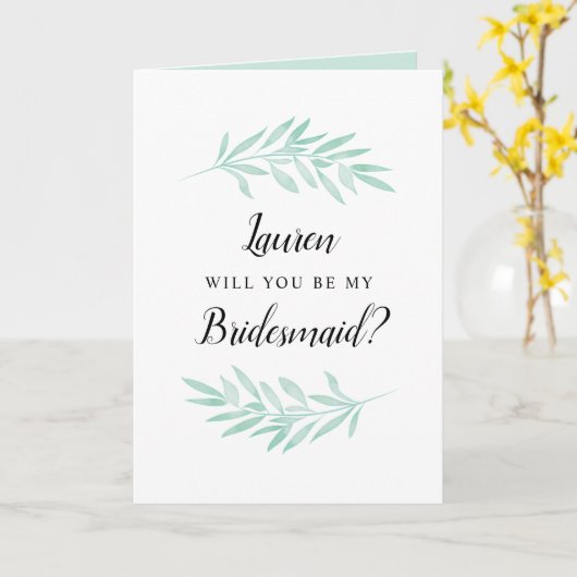 Mint Waterverf Wil je mijn bruidsmeisje voorstel Kaart (Gele Bloem)