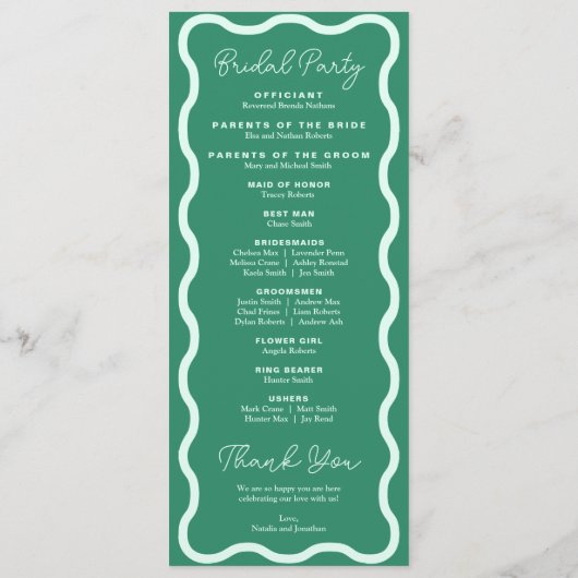 Mint Wavy Retro bruiloft Programma (Achterkant)