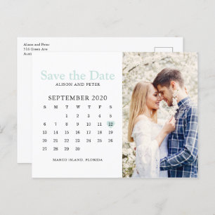 Mint Wedding Save the Date Calendar Photo Aankondigingskaart