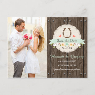 Mint Western Hoefijzer Save the Date Briefkaart
