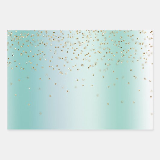 Mint White Bokeh Gold Glitter Confetti Christmas Inpakpapier Vel (Voorkant 3)