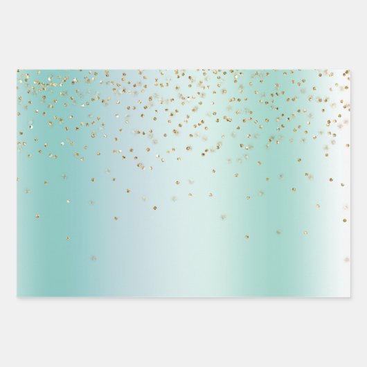 Mint White Bokeh Gold Glitter Confetti Christmas Inpakpapier Vel (Voorkant 2)