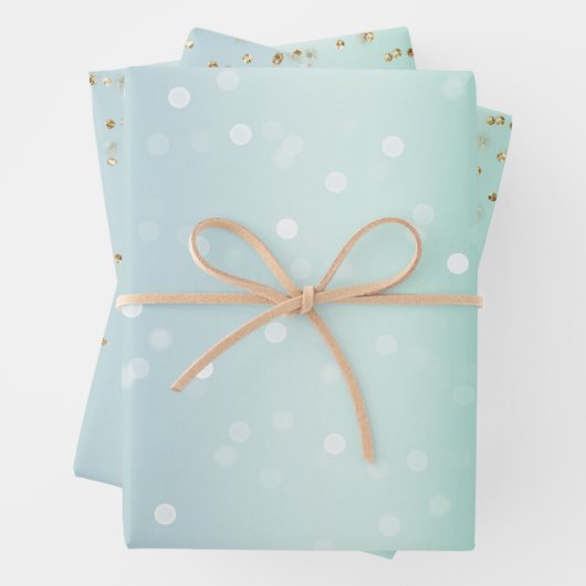 Mint White Bokeh Gold Glitter Confetti Christmas Inpakpapier Vel (In situ)