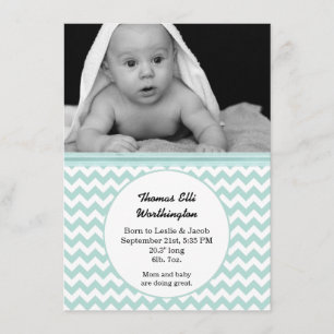 Mint & White Chevron Baby Birth Announement Aankondiging