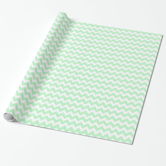 Mint White Chevron Zig-Zag Pattern Cadeaupapier (Uitgerold)