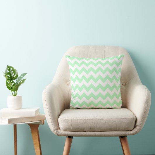 Mint White Chevron Zig-Zag Pattern Kussen (Stoel)