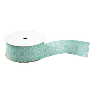 Mint & White Floral Lattice Pattern Grosgrain Lint