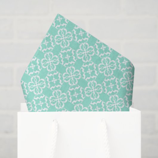Mint & White Floral Lattice Pattern Tissuepapier (Cadeauzakje)