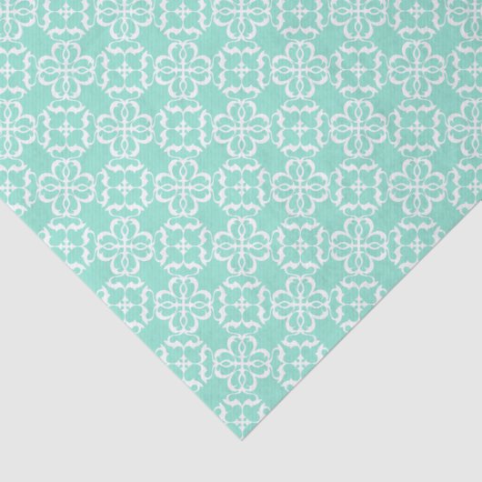 Mint & White Floral Lattice Pattern Tissuepapier (Detail)
