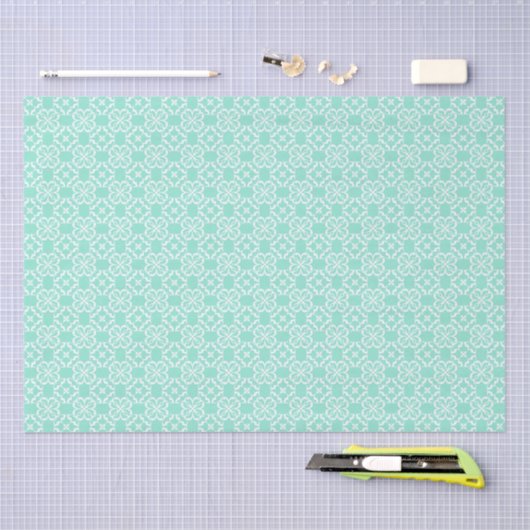 Mint & White Floral Lattice Pattern Tissuepapier (Craft)