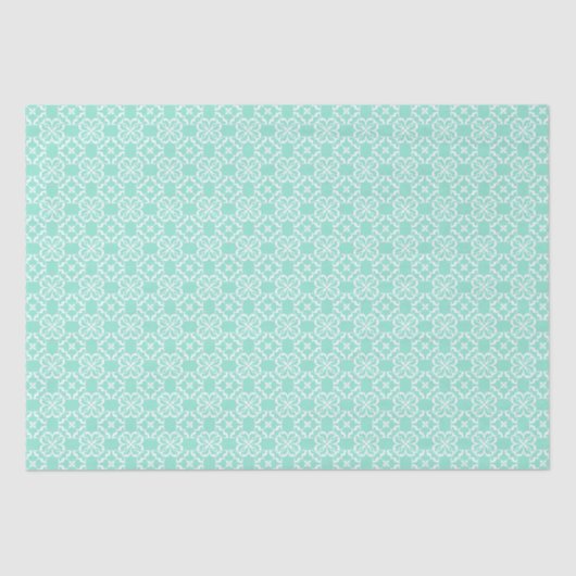 Mint & White Floral Lattice Pattern Tissuepapier (Voorkant)