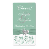 Mint, White Floral PRINTED Ribbon Weduwlabel Etiket (Voorkant)