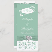 Mint, White Floral Wedding Menu Kaart (Voorkant / Achterkant)