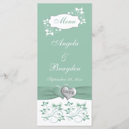 Mint, White Floral Wedding Menu Kaart (Voorkant)