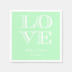 Mint, White LOVE Napkins Servetten