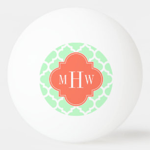 Mint White Moroccan #5 Coral 3 Initiaal Monogram Pingpongballen
