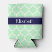 Mint White Moroccan #5 Navy Blue Name Monogram Blikjeskoeler (Voorkant)