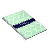 Mint White Moroccan #5 Navy Blue Name Monogram Notitieboek (Rechterzijde)