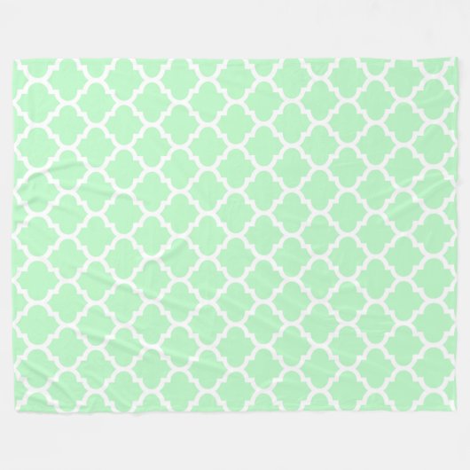 Mint White Moroccan Quatrefoil Pattern #5 Fleece Deken (Voorkant (Horizontaal))